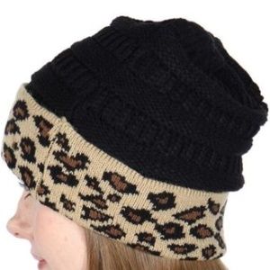 Boutique Black C.C Beanie Leopard Print Cuff